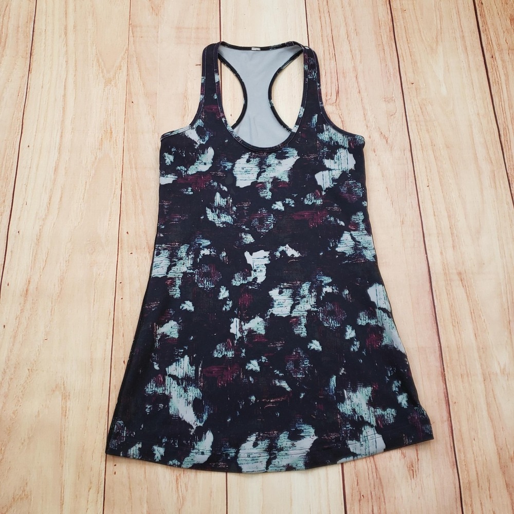 Lululemon Racerback Tank Dress Womens Small Black Multicolor Abstract Athletic